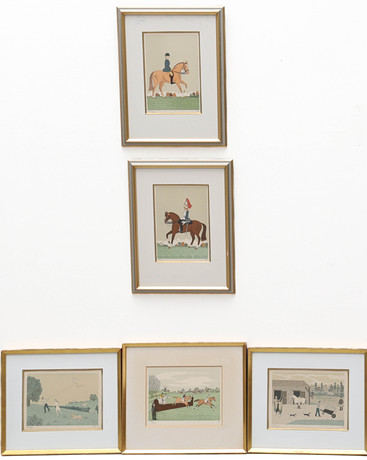 VINCENT HADDELSEY. färglitografier, 5 st, figurscener med hästar, upplaga /400, monogramsignerade VH. på auktion hos Auktionsmagasinet Vänersborg