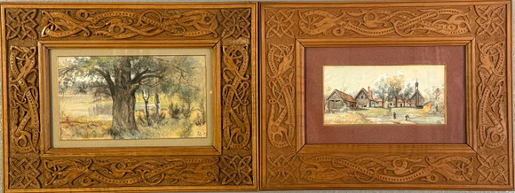 ALBERT BERG (1832-1916). Rensätra gård på Värmdön respektive Ek, 2 st, akvareller, monogramsignerade samt date på auktion hos Skandia Auktion