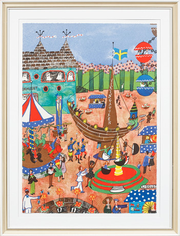 MARIKA LANG. "Liseberg", färglitografi, signerad och numrerad 9/360. på auktion hos Göteborgs Auktionsverk