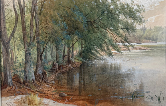 ALBERT BERG (1832-1916). Insjölandskap, akvarell, signerad och daterad 91. på auktion hos Skandia Auktion