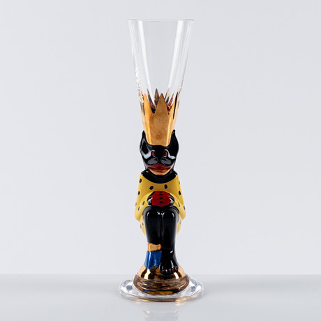 GUNNAR CYRÉN. Snapsglas, "Djävulsglas", gul, Nobelservisen, Orrefors, orginalkartong, 2012. på auktion hos Auktionshuset Kolonn