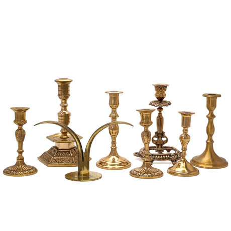 SAMLING LJUSSTAKAR, mässing/malm, 6 st, bland annat Ystad Metall, GMA, 1900-tal. på auktion hos Auktionsmagasinet Vänersborg