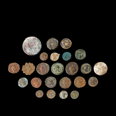 BRONS och SILVERMYNT, 24 st, grekiska, hellenistiska, keltiskt och romerska, ca 400 f Kr-300 e Kr. på auktion hos Stockholms Auktionsverk Sickla