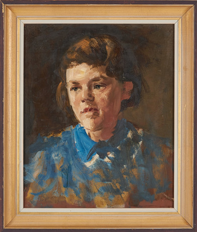 AKKE KUMLIN (1884-1949). Porträtt, olja på pannå, signerad, daterad -37. på auktion hos Stockholms Auktionsverk Sickla