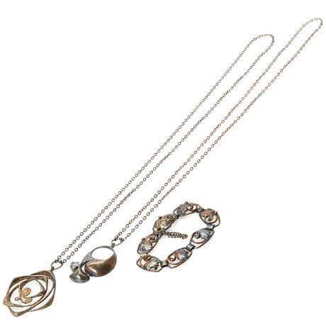 KARL LAINE. COLLIER samt ARMBAND, 3 delar, silver samt bergkristall, bland annat Karl Laine, Finland, 1900-tal på auktion hos Auktionsmagasinet Vänersborg