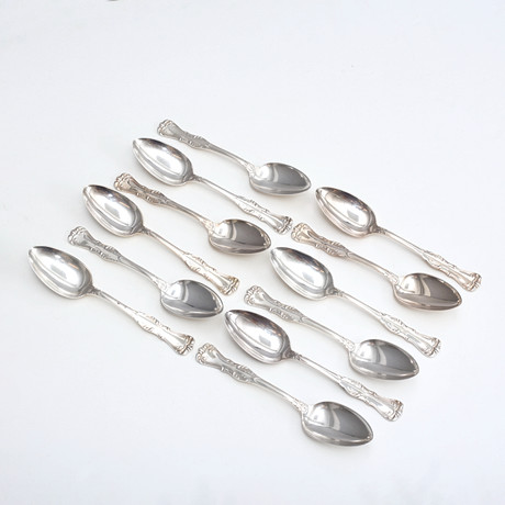 MATSKEDAR, 12 st, silver, 516 gram, "Prins Albert", Guldsmedsaktiebolaget I Stockholm, 1973. på auktion hos Auktionshuset Thelin & Johansson