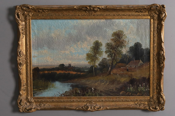 OIDENTIFIERAD KONSTNÄR. OLJA PÅ DUK, landskapsmålning, signerad, 18/1900-tal. på auktion hos Örebro Stadsauktioner
