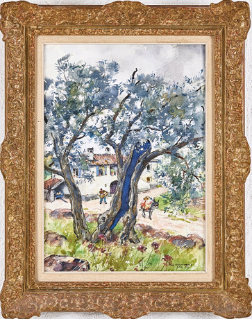 OLLE HJORTZBERG. Sydländskt landskap, akvarell, signerad och daterad Jan 54. på auktion hos Stockholms Auktionsverk Magasin 5