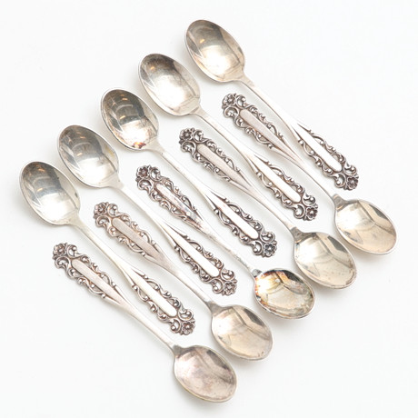 KAFFESKEDAR, 10 st, silver, 132 gram, Svedboms Guldsmeds Ab Hov, Vetlanda, 1900-talets senare del. på auktion hos Auktionshuset Thelin & Johansson