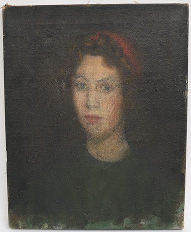 OKÄND KONSTNÄR. Motiv med kvinna, 1900-talets första hälft, oljemålning på duk. Osignerad. på auktion hos Falun Auktionsbyrå