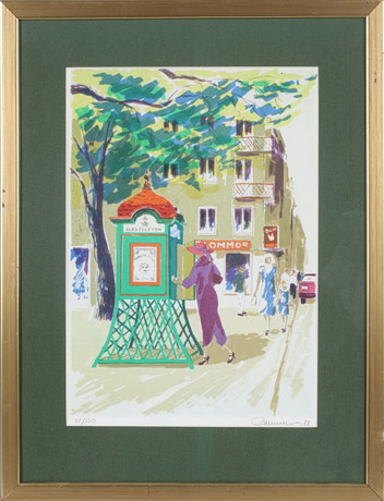 EINAR WENNBERG. Rikstelefon, färglitografi, signerad och numrerad 35/130. på auktion hos Stadsauktion Sundsvall