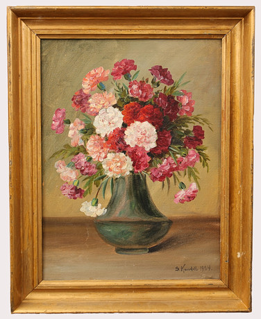 STURE KANDELL. Olja på duk, blomsterstilleben, signerad S. Kandell. Daterad 1934. på auktion hos Limhamns Auktionsbyrå
