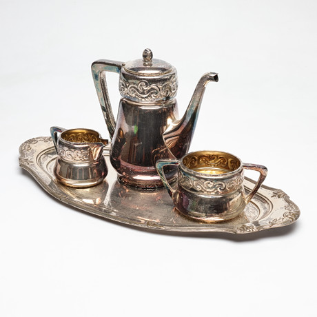 KAFFESERVIS, 4 delar, nysilver, 1900-tal. på auktion hos Gomér & Andersson Linköping
