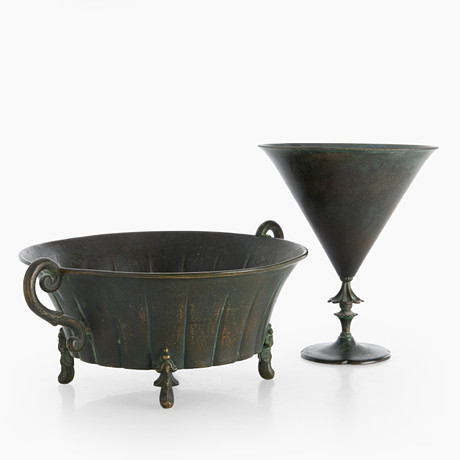 JUST ANDERSEN & THORILD, skålar, 2 st, 1920-tal, brons. på auktion hos Crafoord Auktioner Stockholm