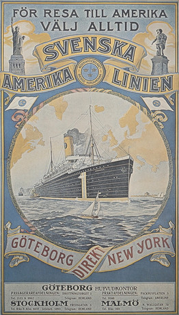 AFFISCH, efter Svenska Amerika Linien. på auktion hos Auktionshuset Thelin & Johansson