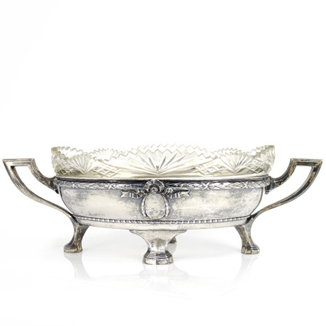 JARDINIÈRE, silver med glasinsats, gåvogravyr, Joe Ahlström K Sävstedts Eftr. Helsingborg 1922. på auktion hos Höganäs Auktionsverk