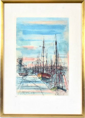 JEAN CARZOU. färglitografi, "Concarneau". på auktion hos Halmstads Auktionskammare