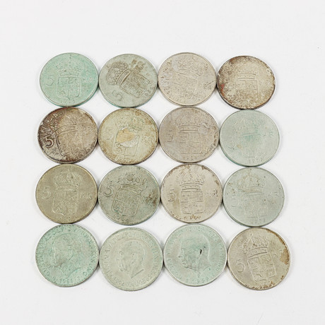 MYNT Sverige, 16 stycken 5-kronor, 1954-1971. på auktion hos Karlstad Hammarö Auktionsverk