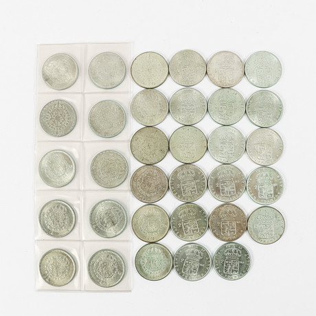 MYNT Sverige, 33 stycken 2-kronor, 1942-1966. på auktion hos Karlstad Hammarö Auktionsverk