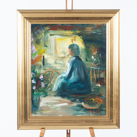 GÖTE LUNDBERG. Olja på duk, sittande figur, signerad. på auktion hos Laholms Auktionskammare