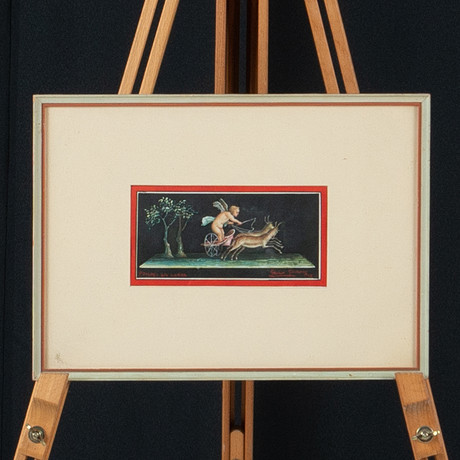 GALLO GIOVANNI. blandteknik på papper "Pompei la corsa". på auktion hos Laholms Auktionskammare