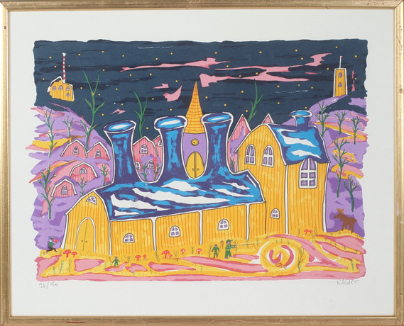 MIKAEL KAGART. "Sundsvallsfabrik", färglitografi, signerad och numrerad 26/150. på auktion hos Stadsauktion Sundsvall
