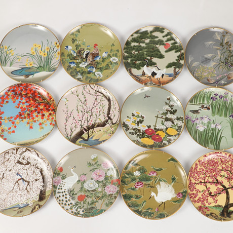 SAMLARTALLRIKAR, 12 stycken, "Fåglar och Blommor från Orienten", porslin, Naoka Nobata, Japan, för Franklin Mi på auktion hos Helsingborgs Auktionskammare