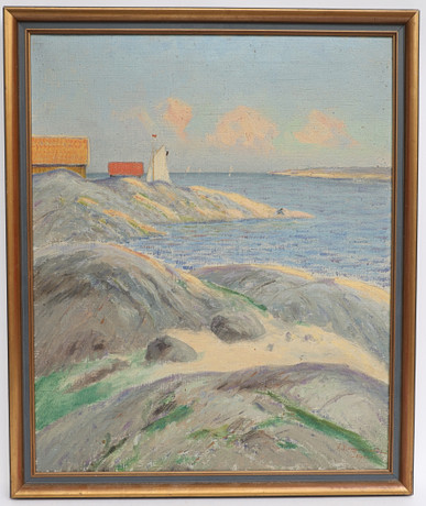 HJALMAR BERGKRANTZ. Havsbild med klippor, oljemålning på duk, signerad och daterad 1942. på auktion hos Falun Auktionsbyrå