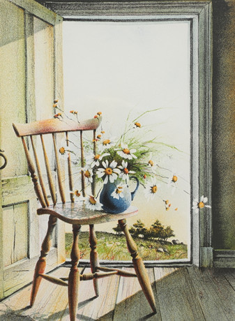 NILS E JOHANSSON. Färglitografi, "Sju pinnar", signerad, numrerad 175/230. på auktion hos Ekenbergs Auktioner