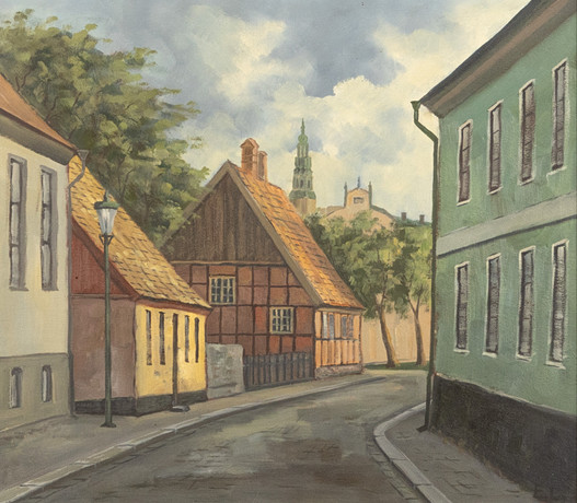 KARL-ERIK LUNDBERG "LEDDE". Olja på pannå, Lundamotiv, monogramsignerad E.L. på auktion hos Karljohan Auktioner
