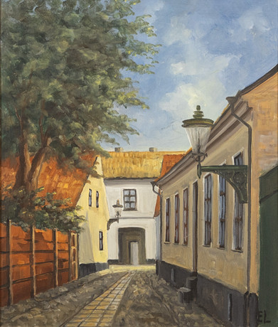 KARL-ERIK LUNDBERG "LEDDE". Olja på pannå, Lundamotiv, monogramsignerad E.L. på auktion hos Karljohan Auktioner