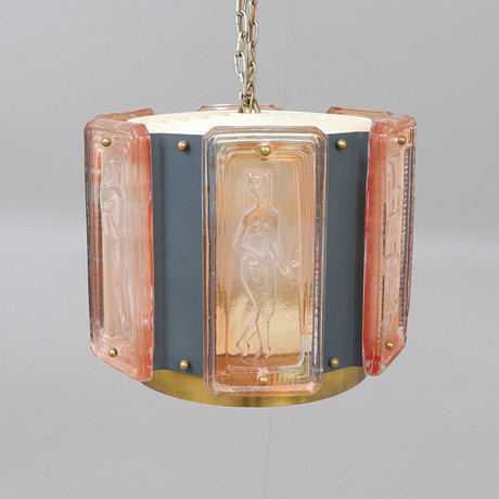 TAKLAMPA, Einar Bäckström, glas och metall, Malmö 1900-talets andra hälft. på auktion hos RA Auktionsverket Norrköping