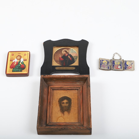 TAVLOR SAMT IKON, 4 delar, religiösa motiv, 1900-tal. på auktion hos Helsingborgs Auktionskammare