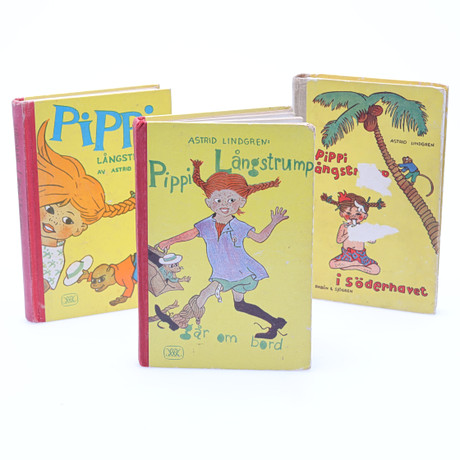 BÖCKER 3 st Pippi Långstrump av Astrid Lindgren. på auktion hos Höörs Auktionshall