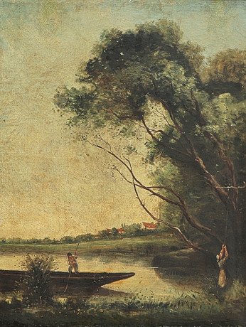 OKÄND KONSTNÄR. Oljemålning, Flodlandskap, 1800-tal. på auktion hos Metropol Auktioner