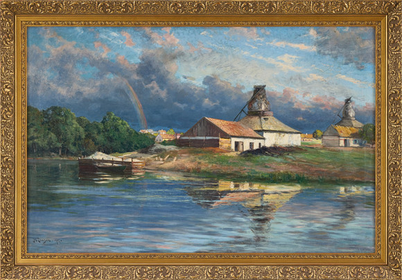 JOHAN ERICSON. Landskapsmotiv med regnbåge. på auktion hos Stockholms Auktionsverk Magasin 5
