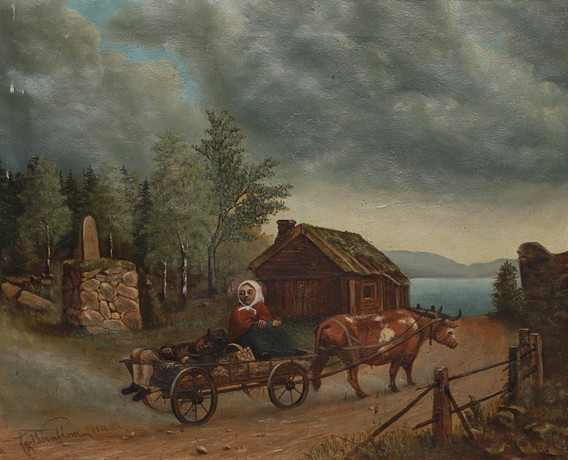 KARL TÖRNBLOM. Olja på duk, oxdragen kärra på skogsväg, signerad, daterad 1881. på auktion hos Ekenbergs Auktioner