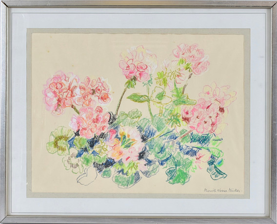 MARGIT WENER-MÜLLER. pastellkrita, blomsterstilleben. på auktion hos Halmstads Auktionskammare