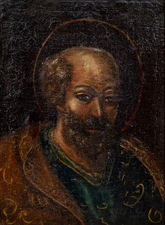 OKÄND KONSTNÄR. Helgon, olja på duk, 1800-tal. på auktion hos Auktionshuset Kolonn