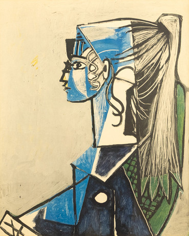 PABLO PICASSO. efter, litografiskt tryck, "Portrait de jeune Femme". på auktion hos Karljohan Auktioner