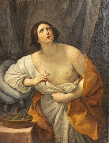 OKÄND KONSTNÄR. olja på duk, "Cleopatras död", 1800-tal, efter förlaga av Guido Reni. på auktion hos Karljohan Auktioner