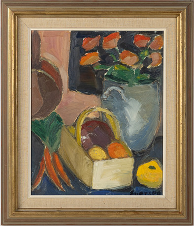 OIDENTIFIERAD KONSTNÄR. Stilleben, olja på masonit. på auktion hos Stockholms Auktionsverk Helsingborg