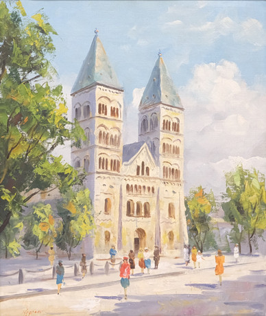 RAINER NEGRELLI. OLJA PÅ DUK. LUNDS DOMKYRKA. på auktion hos Björnssons Auktionskammare