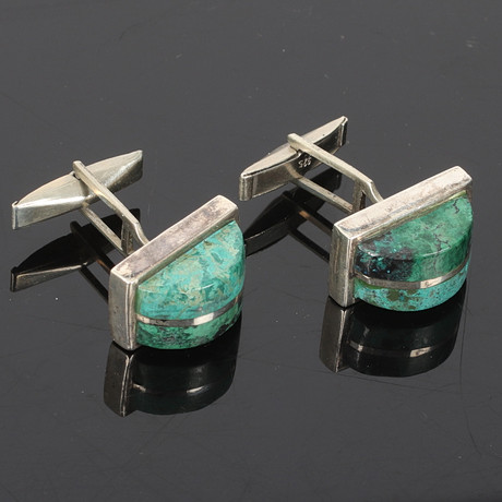 MANSCHETTKNAPPAR, Sterling silver, med turkoser. 1900-tal. på auktion hos Stadsauktion Sundsvall