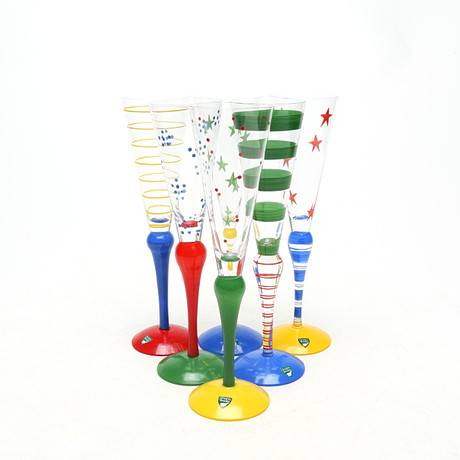 ANNE NILSSON. CHAMPAGNEGLAS, 6 st, Orrefors, Clown. på auktion hos Kalmar Auktionsverk
