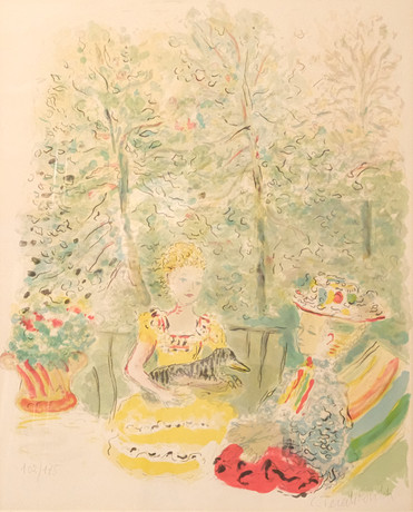 CONSTANTIN TERECHKOVITCH, "KOSTIA TERECHKOVITCH". LITOGRAFI. PARKMOTIV MED SITTANDE DAMER OCH HUND. på auktion hos Björnssons Auktionskammare