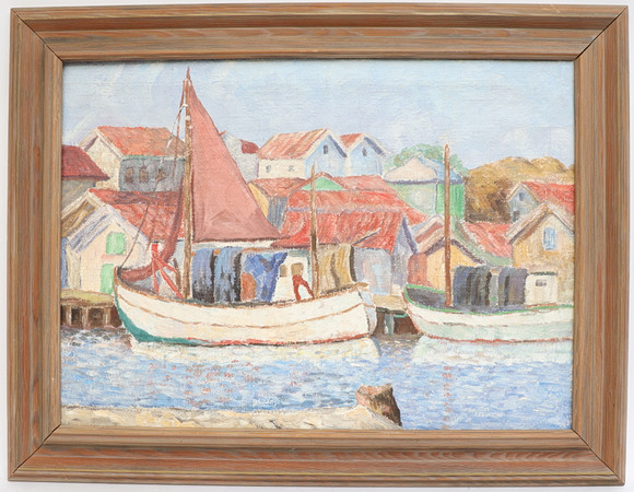 OKÄND KONSTNÄR. Skärgårdsbild, oljemålning på väv, osignerad. på auktion hos Falun Auktionsbyrå
