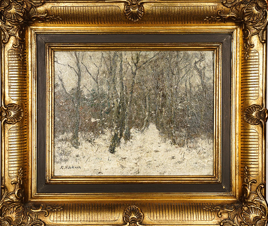 RUDOLF HÖCKNER. Olja på pannå "Wald bei wedel" signerad. på auktion hos Norrlands Auktionsverk