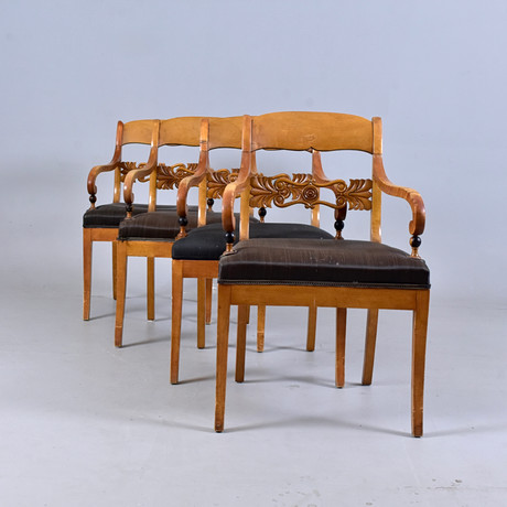 KARMSTOLAR, 4-stycken, delvis svärtad björk, biedermeierstil, 1900-talets början. på auktion hos Halmstads Auktionskammare