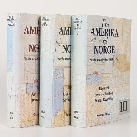 BÖCKER, 3 band, Fra Amerika til Norge, norska utvandrarbrev 1838-1874. på auktion hos Helsingborgs Auktionskammare